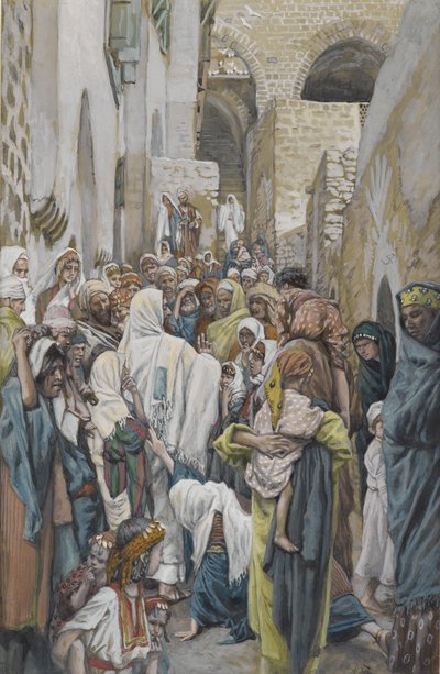 The Woman with a Issue of Blood, illustration från Vår Herre Jesu Kristi liv (wc över grafit på papper) av James Jacques Joseph Tissot