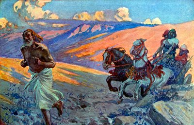 Elia springer framför Ahabs vagn - Bibeln av James Jacques Joseph after Tissot
