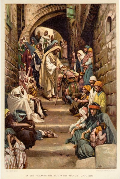 I byarna fördes de sjuka till honom - Bibeln av James Jacques Joseph after Tissot