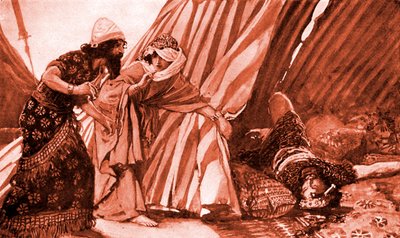 Jael som visar Barak Sisera som ligger död - Bibeln av James Jacques Joseph after Tissot