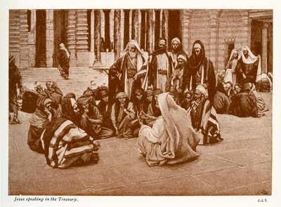 Jesus talar i skattkammaren - St John - Bibeln av James Jacques Joseph after Tissot