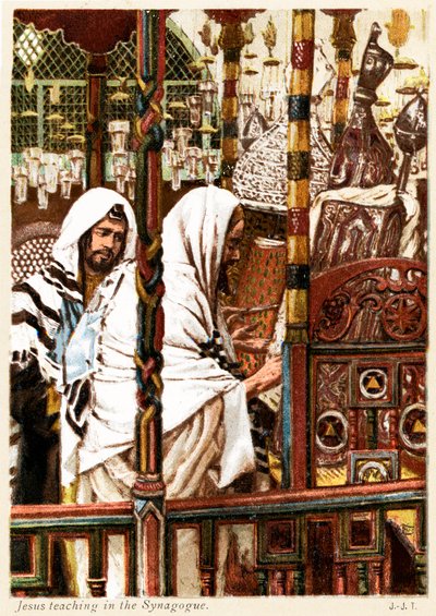 Jesus undervisar i synagogan - St Matteus - Bibeln av James Jacques Joseph after Tissot