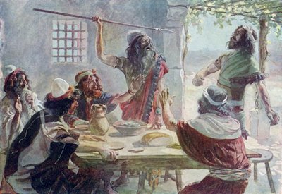 Saul kastar ett spjut mot Jonathan - Bibeln av James Jacques Joseph after Tissot