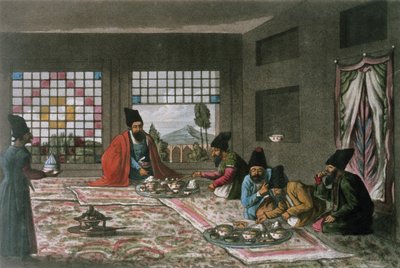 En persisk frukost från "En andra resa genom Persien 1810-16" graverad av Theodore H.A. Fielding (1781-1851) av James Justinian (after) Morier