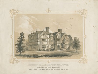 Bushbury - Moseley Old Hall: litografi och [?1700-talet] av James Kellaway Colling
