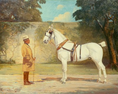 Ambrose Clark med en favoritkuskhäst (olja på duk) av James Lynwood Palmer