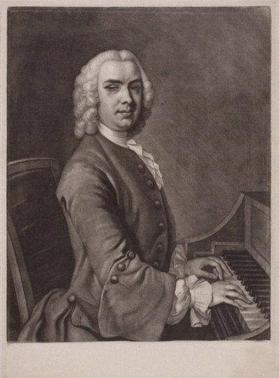 Porträtt av organisten och kompositören John Stanley 1712-1786. av James MacArdell