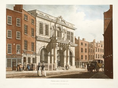 Tholsel, Dublin, 1798 (handfärgad gravyr) av James Malton