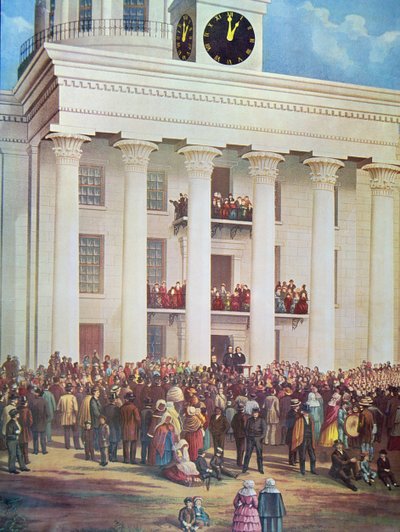 Invigning av Jefferson Davis i Senate House, Montgomery, Alabama av James Massolon