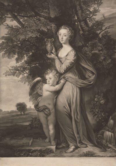 Miss Frances Greville och hennes bror som "Hebe" och "Cupid" av James McArdell