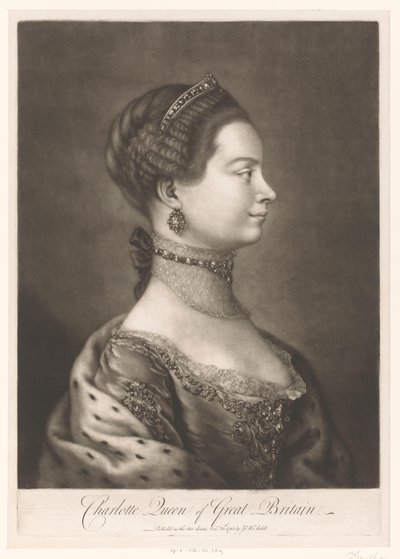 Porträtt av Charlotte van Mecklenburg Charlotte Queen of Great Britain (titel på objekt) av James McArdell