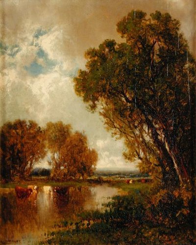 Kor i landskapet (olja på duk) av James McDougal Hart