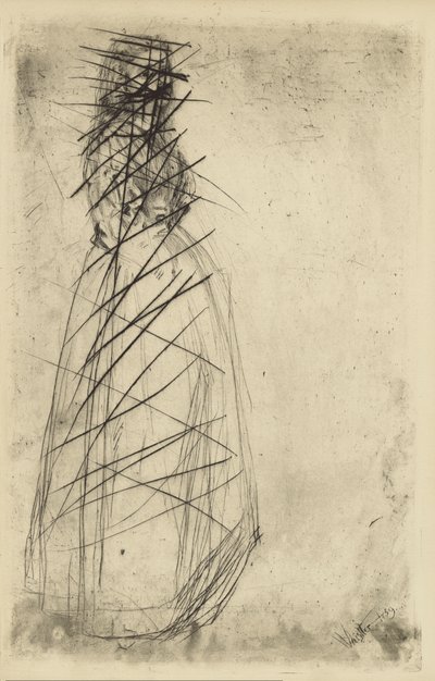[76] Avtryck från annullerade plåtar av Whistler - Fumette Standing. av James Abbott McNeill Whistler