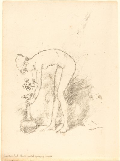 En naken modell som arrangerar blommor av James Abbott McNeill Whistler