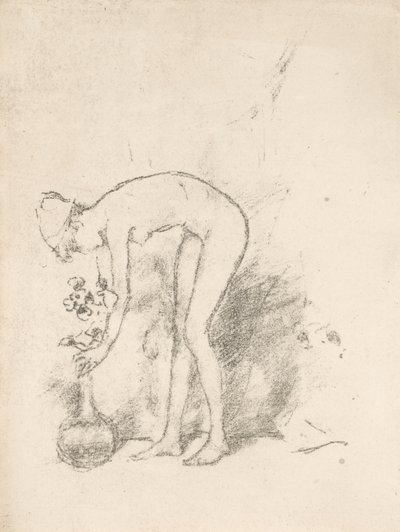 En naken modell som arrangerar blommor av James Abbott McNeill Whistler