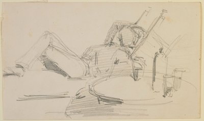En man lutad på en säng av James Abbott McNeill Whistler