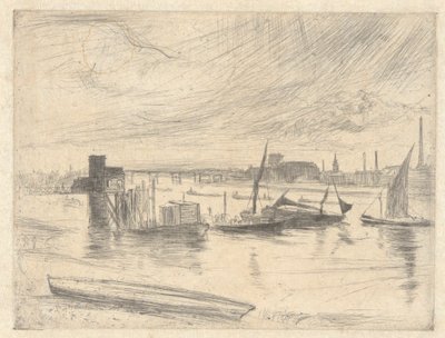 Battersea Dawn (Cadogan Pier), från Thames Set (en serie sexton etsningar av scener på Themsen och andra ämnen) av James Abbott McNeill Whistler