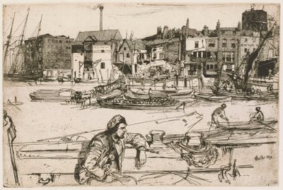 Black Lion Wharf, från Thames Set (En serie sexton etsningar av scener på Themsen och andra ämnen) av James Abbott McNeill Whistler