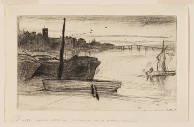 Chelsea Bridge och kyrkan av James Abbott McNeill Whistler