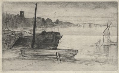 Chelsea Bridge och kyrkan av James McNeill Whistler