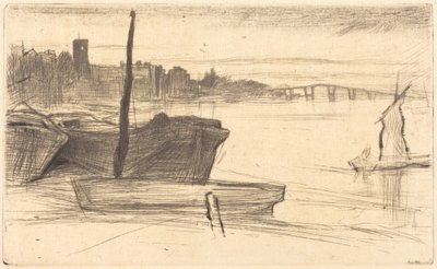 Chelsea Bridge och kyrkan av James McNeill Whistler