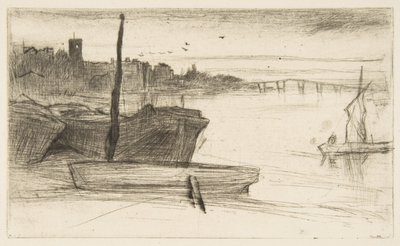 Chelsea Bridge och kyrkan av James McNeill Whistler
