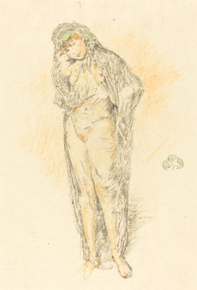 Draperad figur, stående av James Abbott McNeill Whistler