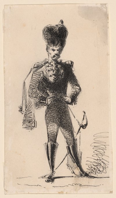 Hussar (recto) Man med hög hatt och bandaget huvud (verso) av James Abbott McNeill Whistler