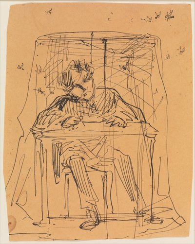 Mann am Tisch unter einem Moskitonetz (aus Skizzenbuch) av James McNeill Whistler