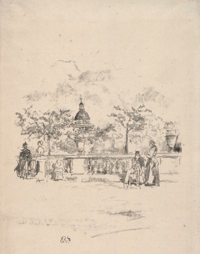Pantheon sett från terrassen i Luxembourgs trädgård av James McNeill Whistler