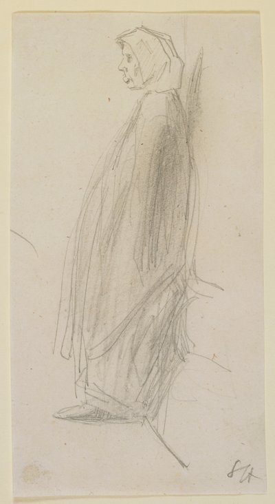 Profilskiss av en gammal kvinna som står av James Abbott McNeill Whistler
