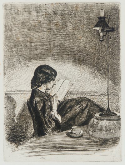 Läsning av Lamplight av James Abbott McNeill Whistler