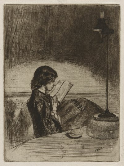 Läsning av Lamplight av James Abbott McNeill Whistler