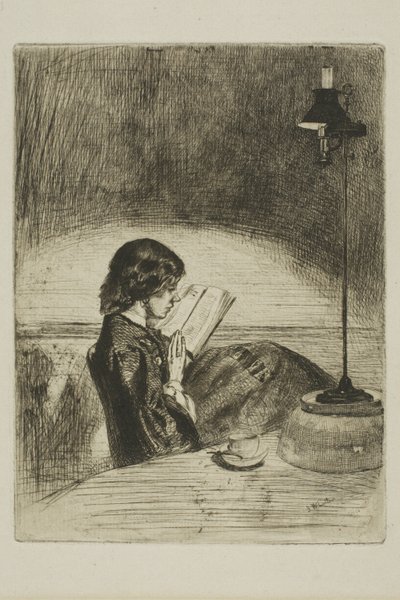 Läsning av Lamplight av James Abbott McNeill Whistler
