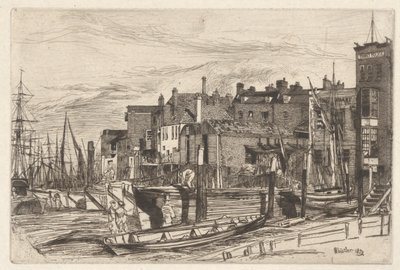 Thames Police (Wapping Wharf), från Thames Set (en serie sexton etsningar av scener på Themsen och andra ämnen) av James Abbott McNeill Whistler