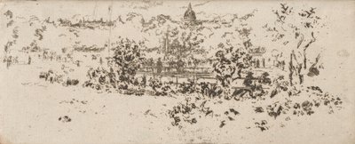 Pantheon från terrassen, Luxembourgträdgården av James Abbott McNeill Whistler