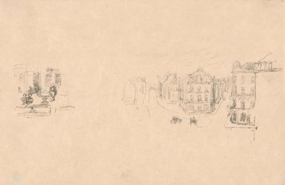 Två skissförsök: A. Grande Rue, Dieppe; B. En interiör av James McNeill Whistler