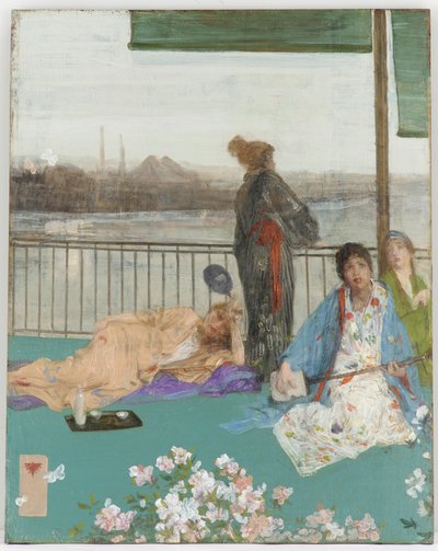 Variationer i köttfärg och grönt - Balkongen av James Abbott McNeill Whistler