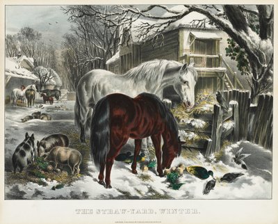 Halmgård, vinter, 1800-tal. av James Merritt Ives