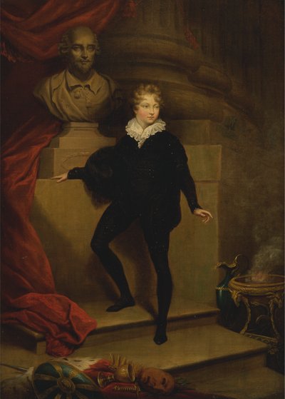 Mästare Betty som Hamlet, före en byst av Shakespeare av James Northcote