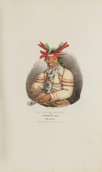 CAA-TAA-KE MUNG-GA eller den spräckliga loonen, en Miami-hövding, från The Aboriginal Portfolio av James Otto Lewis
