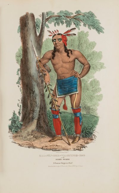 KAA-NUN-DER-WAAGUINSE-ZOO eller Bärplockaren; En berömd Chippewa-hövding, från The Aboriginal Portfolio av James Otto Lewis