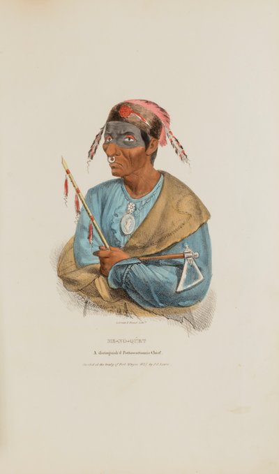 ME-NO-QUET; En framstående hövding från Pottowattomie, från The Aboriginal Portfolio av James Otto Lewis