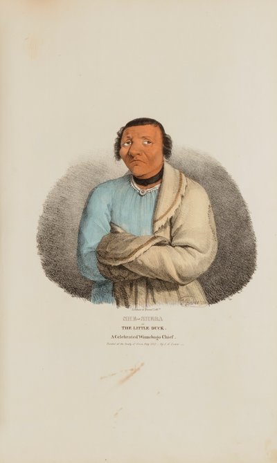 SHE-SHEBA eller The Little Duck; En berömd Winnebago-hövding, från The Aboriginal Portfolio av James Otto Lewis