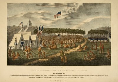 Utsikt över det stora fördraget som hölls på Prairie du Chien, september 1825 av James Otto Lewis