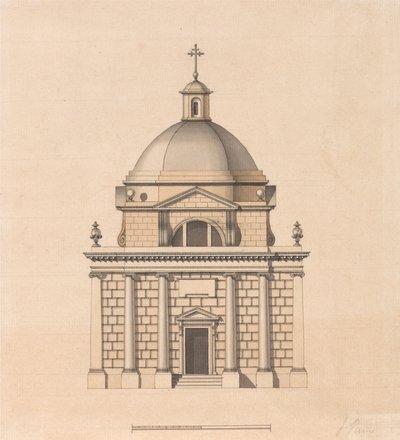 Design för ett tempel på en kvadratisk plan och med en kupol: Elevation av James Paine