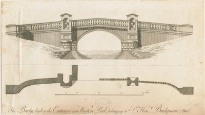 Weston-under-Lizard - Bro vid ingången till Weston Park: gravyr, nd [c 1765-1770] av James Paine