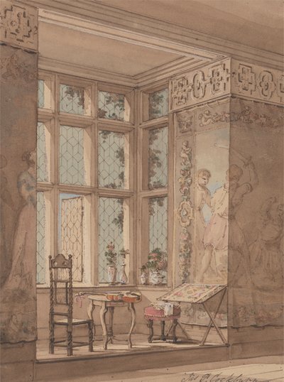 Gobelängupphängt rum i gotisk herrgård av James Pattison Cockburn