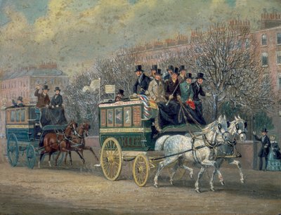 "A Street Scene with Two Omnibuses", 1845. av James Pollard