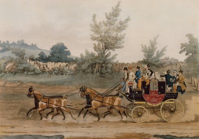 Light Post Coach (färgad gravyr) av James Pollard